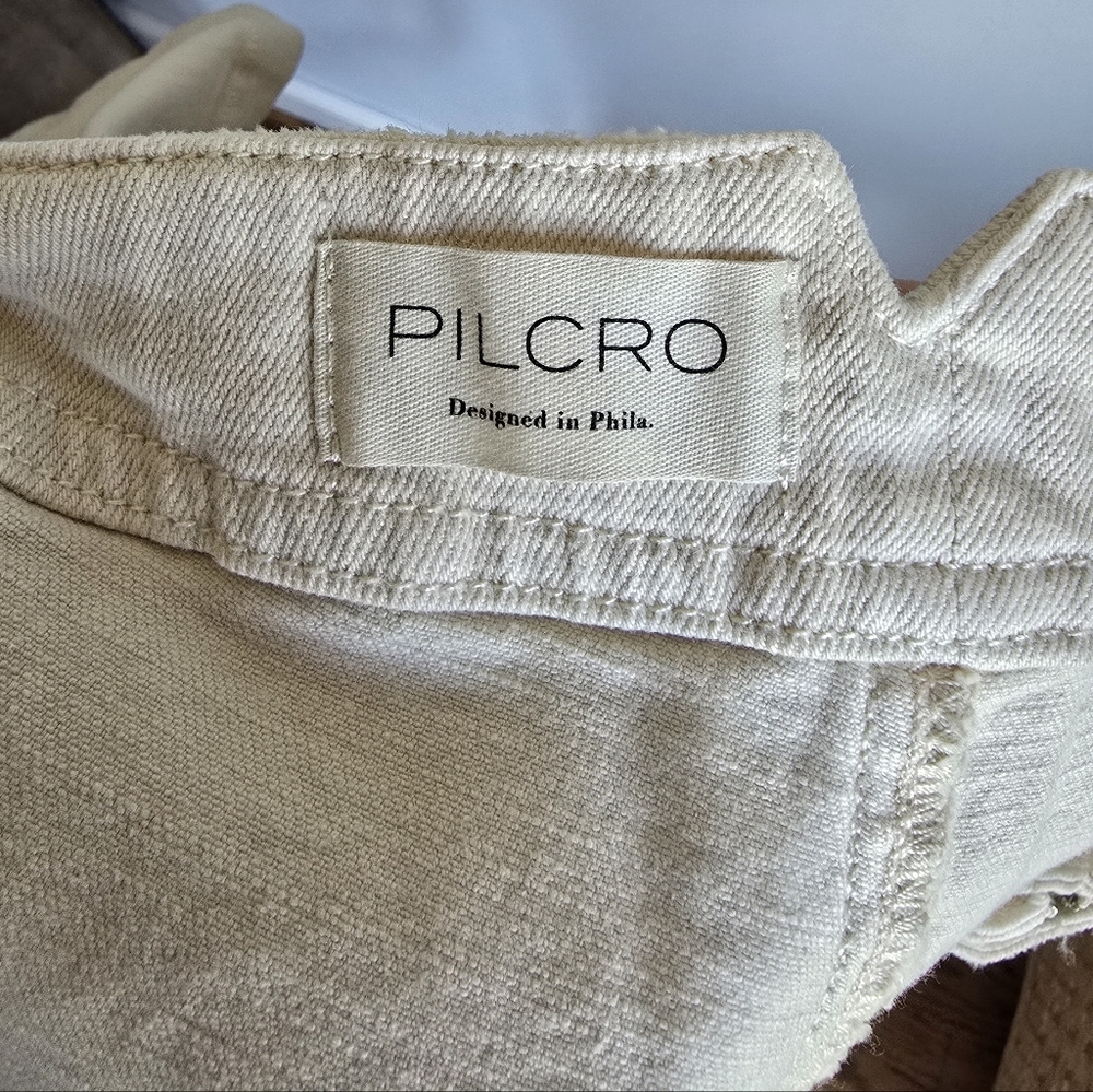 Anthropologie NWT Pilcro The Kit High Rise Utility Denim Ivory Hemp Shorts SZ 34 - Picture 7 of 11